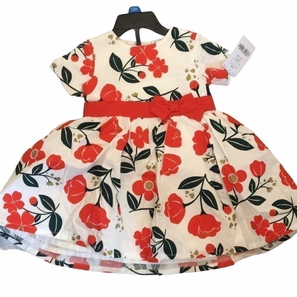 Carter's Red and White Floral Infant Dress with Petticoat Underlay, Size 12 m